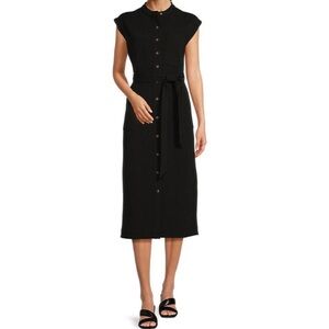 Gibson + Latimer Black Crepe Button Front Utility Shirt Dress